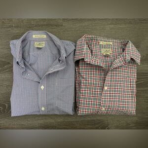 Bundle L.L. Bean Men's Gingham Short Sleeve Button Up Shirts - Blue Red White L